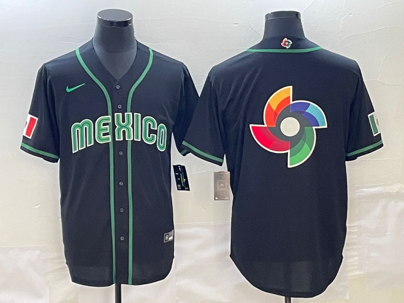 Men's Mexico Baseball 2023 Black World Baseball Big Logo Classic Stitched Jersey